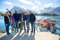 Svartisen, Norway - 26.06.2018: Group of tourists in Norway mountains next to Svartisen Glacier, Norway Royalty Free Stock Photo