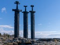 Sverd i fjell, Swords in Rock, a monument in the Hafrsfjord, Stavanger Royalty Free Stock Photo