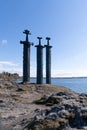 Sverd i fjell, Swords in Rock, a monument in the Hafrsfjord, Stavanger Royalty Free Stock Photo
