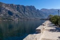 Sveti Ilija - Idyllic promenade walk along the coastline of coastal town Prcanj, Adriatic Mediterranean Sea, Montenegro Royalty Free Stock Photo