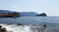 Sveti Nikola island and walls of Old Town Budva in Montenegro