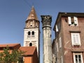 Sveti Sime church and a pillar in Zadar, Croatia Royalty Free Stock Photo