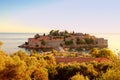 Sveti Stefan Island on sunset (Montenegro) Royalty Free Stock Photo