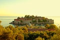 Sveti Stefan Island on sunset Montenegro Royalty Free Stock Photo