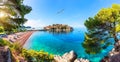 Sveti Stefan island, wonderful view from the rock, Budva riviera, Montenegro