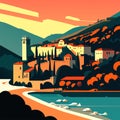 Sveti Stefan old town in Montenegro. Vector illustration. Generative AI