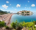 Sveti Stefan sea islet Montenegro. Summer panorama. Royalty Free Stock Photo