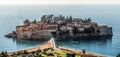 Sveti Stefan is a small islet and 5-star hotel resort on Adriatic coast of Montenegro near of Budva. Resort is known commercially Royalty Free Stock Photo