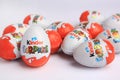 Sveti Vlas, Bulgaria - June 26, 2023: Kinder Surprise Eggs on white background, closeup