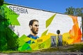 SVETLOGORSK, RUSSIA. Graffiti with a portrait of the Serbian football player Branislav Ivanovich. FIFA 2018 World Cup in Russia