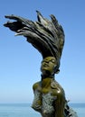 SVETLOGORSK, RUSSIA. A sculpture fragment `Undine` against the background of the blue sky