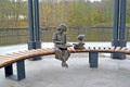 SVETLOGORSK, RUSSIA. Sculpture `Girl reading a book`. Muse creative park. Kaliningrad region
