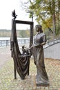 SVETLOGORSK, RUSSIA. Sculpture group `Artist at Molbert`. Creative Park `Muse.` Kaliningrad region