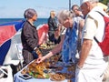 SVETLOGORSK, RUSSIA. Sale of amber souvenirs on a promenade