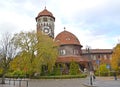 SVETLOGORSK, RUSSIA. A view of water mud baths and a water tower of Raushen in autumn day Royalty Free Stock Photo