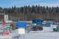 Svetogorsk, Russia - 02.29.20: International border crossing point Svetogorsk. Russian-Finnish border