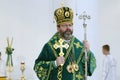 Sviatoslav Shevchuk, Major Archbishop of Ukrainian Catholic Church, serving in a church. Kyiv, Ukraine