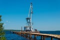 Svirstroy, Russia - 07.07.2018: a floating crane at the berth under construction. The advantage of floating cranes is the ability