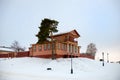 View of the Civil War Museum - Trotsky Museum on the Moskovskaya street on a cloudy snowy day