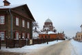 Troitskaya street on a winter day in the village of Sviyazhsk Royalty Free Stock Photo