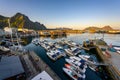 Svolvaer / Norway - Aug 02 2019 : A bird`s eye view from Lofoten SuiteHotel This city is a famous tourist destination in Lofoten