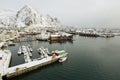 Wide angle view to the harbor of Svolvaer, Norway. Royalty Free Stock Photo