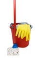 Swab, bucket and gloves for cleaning Royalty Free Stock Photo