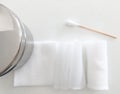 Swab and roll gauze bandage and jar in medical conceot