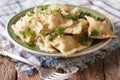 Swabian cuisine: dumplings stuffed with meat and spinach closeup