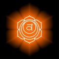 Swadhisthana icon. The second sacral chakra. Vector orange gloss and shine. Line symbol. Meditation sign