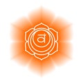 Swadhisthana icon. The second sacral chakra. Vector orange gloss and shine. Line symbol. Meditation sign