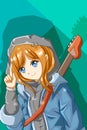 Swag and cute girl with a guitar cartoon illustration Royalty Free Stock Photo