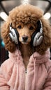 Swagger in Strides: Poodle\'s Sporty Ensemble with Headphones Takes Center Stage