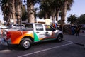 A Landless People\'s MovementÂ (LPM) - a Namibian political party - truck parked at a downtown indigenous market