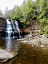 Swallow Falls State Park in the fall in the mountains of Maryland with the creek and waterfalls flowing, cascading in nature Royalty Free Stock Photo