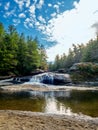 Swallow Falls State Park in the fall in the mountains of Maryland with the creek and waterfalls flowing, cascading in nature Royalty Free Stock Photo