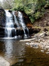 Swallow Falls State Park in the fall in the mountains of Maryland with the creek and waterfalls flowing, cascading in nature Royalty Free Stock Photo