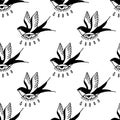 Swallow illustration traditional tattoo flash seamless doodle pattern