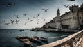 The Swallow Nest and the harbour in the Black Sea, Crimea,