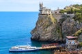 Swallow`s Nest castle at the rocky coast of the Black Sea, Crimea Royalty Free Stock Photo