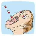 Swallowing pills (vector) Royalty Free Stock Photo