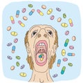 Swallowing pills (vector) Royalty Free Stock Photo