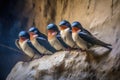 swallows perched on cave walls, preparing to enter