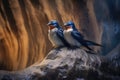 swallows perched on cave walls, preparing to enter