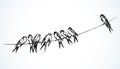 Swallows are sitting on a wire. Vector drawing Royalty Free Stock Photo