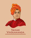 Swami Vivekananda sketch or vector illustration. Creative banner monk