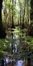 Majestic Swamp: A Captivating Nature Scene With Towering Trees