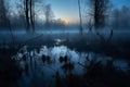 Swamp foggy morning lake. Generate Ai Royalty Free Stock Photo