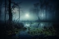 Swamp foggy morning mysterious. Generate Ai Royalty Free Stock Photo