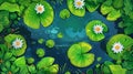 A swamp or lake top view with nenuphars or water lily pads. Natural background with deep marsh and lotus leaves, wild Royalty Free Stock Photo